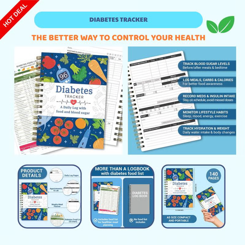 🔥Last Day 49% OFF - 📘✨Special for Diabetes🔥Diabetes Tracker Book with Food List
